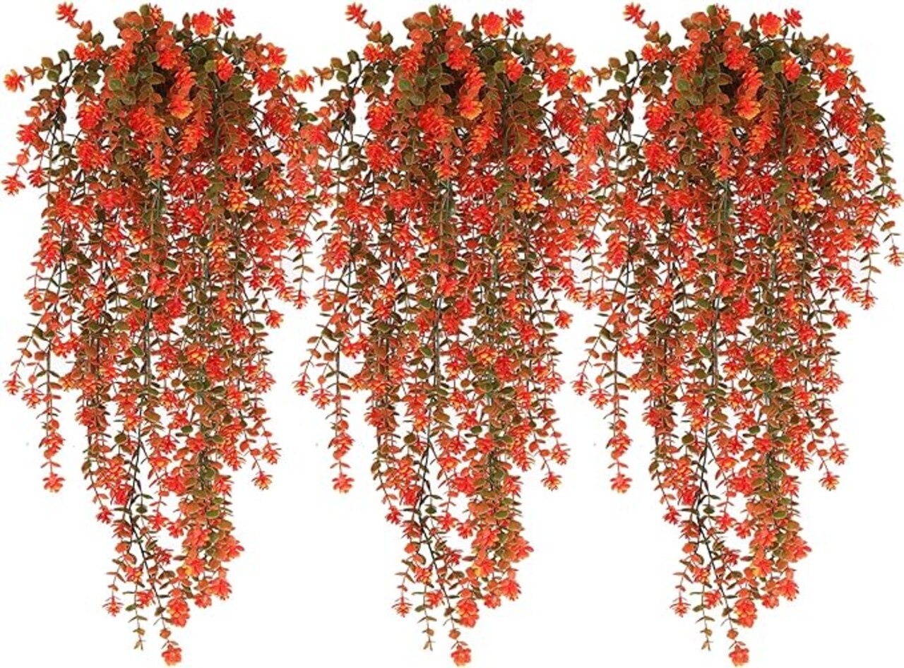 Fall Artificial Hanging Plants, Artificial Fall Flowers Faux Autumn Plants Faux Hanging Plants Artificial Plants Fake Plants for the Thanksgiving Indoor Outdoor House Wedding Garden Party (Salmon)